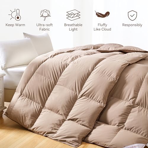 SNOWMAN Premium Down Comforter Cal King Size, Khaki Duvet Insert All Season - Image 4