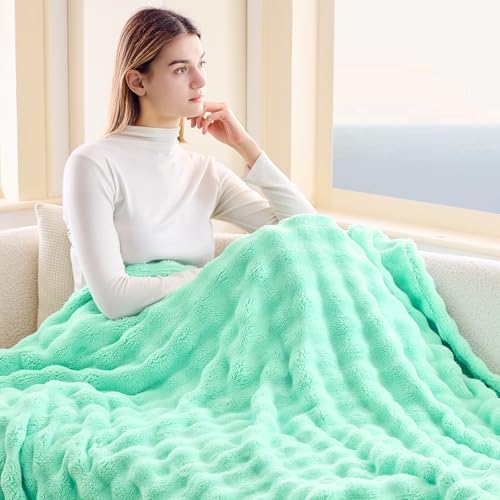 NEWCOSPLAY 3D Bubble Flannel Throw Blanket for Couch Aqua, 50"×60" - Image 3
