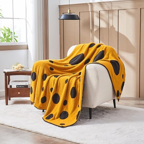 CozeCube Reversible Knit Throw Blanket, Yellow Black Polka Dot, 50"x60" - Image 2