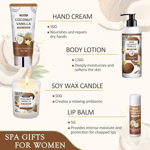 Gifts For Women - 16 PCS Birthday Gift Basket for Women Set of Coconut Vanilla Self Pampering Set, Includes Luxurious Home Spa Shower Gel Bubble Bath - Image 4