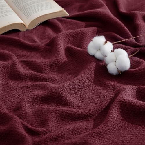 Bedsure 100% Cotton Blanket, Herringbone Weave, King, Red by Unknown