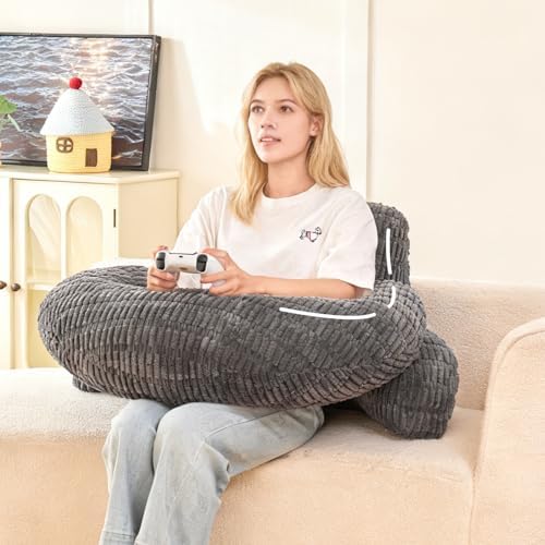 19" Reading Pillow for Bed,U Shaped Arm & Elbow Support,Gray Corduroy by PAJEO