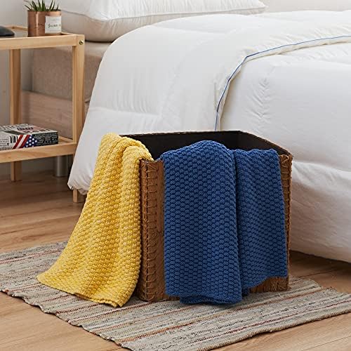 Longhui bedding 100% Cotton Knitted Throw Blanket – Blue, Soft & Cozy, Machine Washable, 60"x80" – Perfect for Living Room, Couch, Sofa, Bed or Travel - Image 4