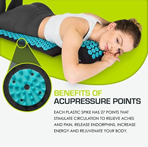 ProsourceFit Acupressure Mat and Pillow Set for Back/Neck Pain Relief and Muscle Relaxation, Large - Black/Aqua - Image 3