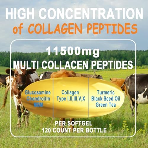 Collagen Peptides Softgels, Multi Collagen Peptide w/ Glucosamine Chondroitin MSM Biotin, Hydrolyzed Collagen Peptides Complex for Women Supports Skin Hair Nail Joints Bones Gut Health, Non-GMO - Image 5
