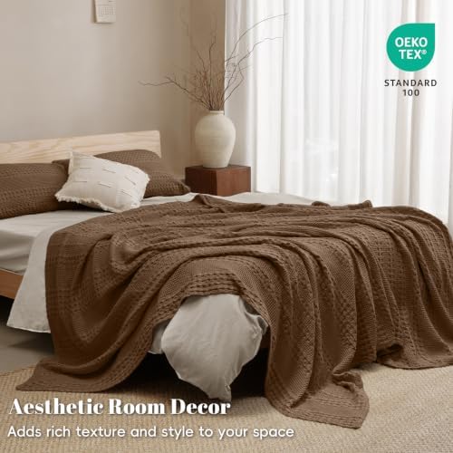 PHF Lightweight 100% Cotton Waffle Blanket for Bed, King, Chocolate - Image 5