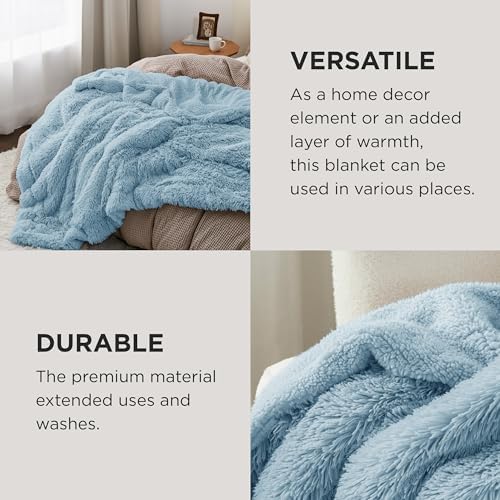 Bedsure Faux Fur Fluffy Sherpa Fleece King Bed Blanket Blue 108"x90" - Image 4