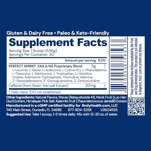 BodyHealth PerfectAmino Powder - BCAA and EAA Powder for Pre and Post Workout - Amino Acid Energy Drink for Men and Women to Support Lean Muscle and Recovery - Mocha - 30 Servings - Image 2