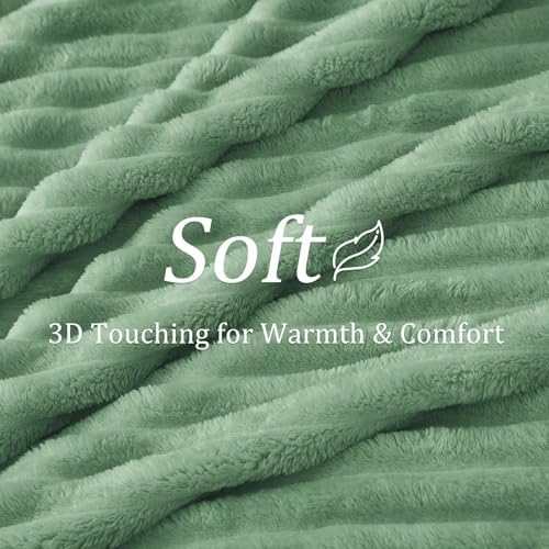 BEDELITE Ribbed Fleece Throw Blanket for Couch, Sage Green, 50"x70" - Image 5