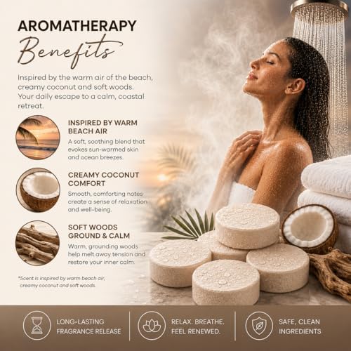 Dermasuri Shower Steamers Aromatherapy, Coconut Sandalwood Shower Tablets - Image 4