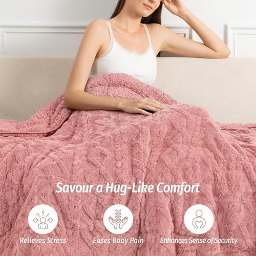 Wemore Weighted Blanket for Adults Queen Size 15 lbs 60"x80" Apricot Pink - Image 5