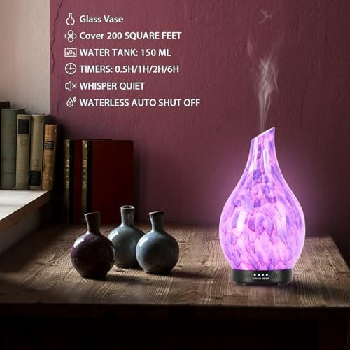 Aromatherapy Essential Oil Diffuser for Home- Art Glass Diffuser for Essential Oils with Waterless Auto Shut-Off 4 Timer 7 Colors LED Night Light for Home Office Decor Gifts for Women - Image 3
