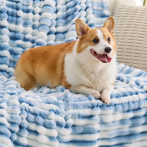 BEDELITE Ribbed Fleece Throw Blanket for Couch, Blue&White, 50"x60" - Image 5