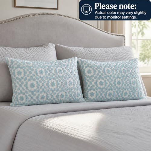 2PCS Pack Lumbar Decorative Throw Pillow Cover 12x20 inch Aquatic Blue Trellis Mina Pillowcase 30x50cm Porcelain Light Blue Cushion Cover Glacier Airy Light Blue Stylish Lumbar Pillow for Bed Outdoor - Image 4