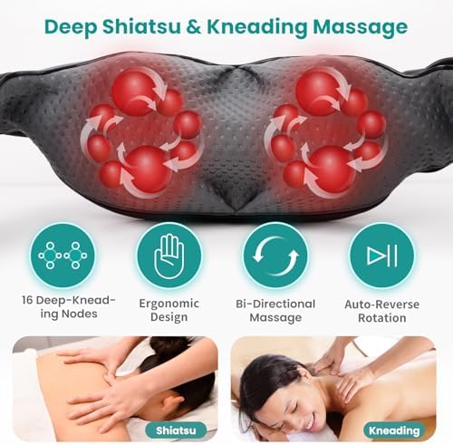 Nekteck Heated Shiatsu Neck Massager with Bag for Pain Relief, NOT Cordless - Image 2