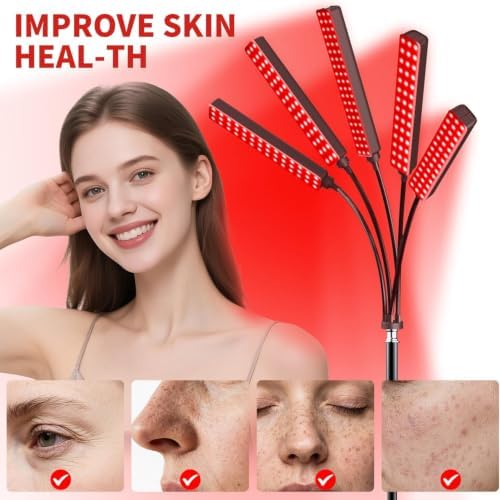 Cholas Red Light Therapy for Face Body, 5 Heads Red Infrared Light Therapy Devices with Stand, 5 Levels Adjustable Brightness 660nm and 850nm Near Infrared Light for Full Body, Muscle Gift for Women - Image 3