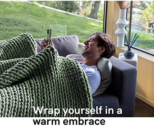 YnM Velvet Weighted Blanket, Handmade Chunky Knitted Design, Soft and Cozy, Temperature Regulating and Breathable, Machine Washable Throw for Sleep or Home Decor (Avocado Green, 60x80 Inch, 15lbs) - Image 3