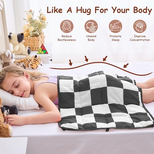 yescool Black Checkered Weighted Lap Pad 2 Pounds Cooling Weighted Lap Blanket, Plaid Small Weighted Blanket, Weighted Throw Blankets Gifts for Travel Indoor Outdoor, 20"x30" - Image 4