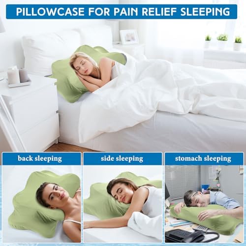 Hahafelt Cooling Cervical Pillowcase Cover with Envelope Closure (Only Pillow Case) Ergonomic Neck Pillowcase Smooth Soft Cool Pillow Cover for Side Back Stomach Sleepers (Sage Green,Queen Size) - Image 5