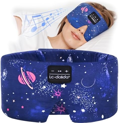 LC-dolida Sleep Mask with Bluetooth Headphones, Extra Large Silk Eye Mask for Sleeping Side Day Sleepers, Sleep Headphones Bluetooth 5.4 for Women Men with Thin Speaker, Blackout, Comfort, Microphone by LC-dolida