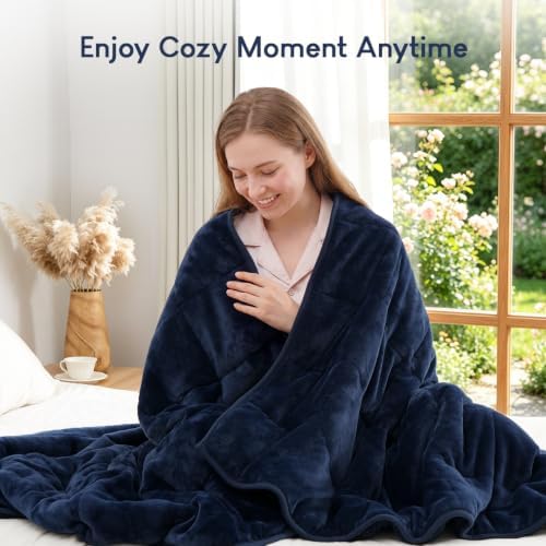Cottonblue Weighted Blanket 20lbs 60x80 Inches, Navy Blue ​Sherpa Blanket Throw Sofa Bedding Heavy Blanket for Adults, Soft Cozy Fleece Blanket On Queen Bed, Plush Fleece Minky 20 lb Weighted Blanket - Image 5