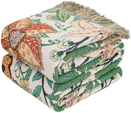 MSGKV Boho Throw Blanket 60"x80" Summer Cotton Floral Blanket for Twin by MSGKVHomeTextiles