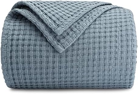Comfy Cubs Waffle Blanket King, 108" x 90" - 100% Cotton Lightweight Breathable Bed Blanket - Soft Textured Thermal Weave for All Seasons – Decorative Cozy Layer for Couch, Sofa, or Bed - Pacific Blue by ComfyCubs
