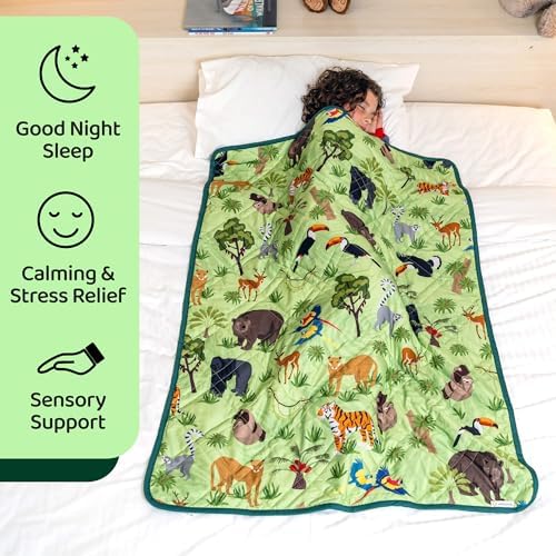 Aricove Kids Weighted Blanket, 5 lb, 36x48 inches, Small Size, Soft Cotton, Machine Washable, Green/Jungle Animals - Image 2