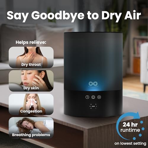 Everlasting Comfort 2.5L Top Fill Humidifier for Bedroom – 28dB Ultra-Quiet, Easy to Fill & Clean, 24HR Runtime, Night Light, Timer, Ultrasonic Cool Mist, Auto Shut-Off for Indoor Use - Black - Image 2
