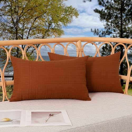 Kevin Textile Outdoor Waterproof 12”x24” Pillow Covers 2 Pack, Burnt Orange by KevinTextile