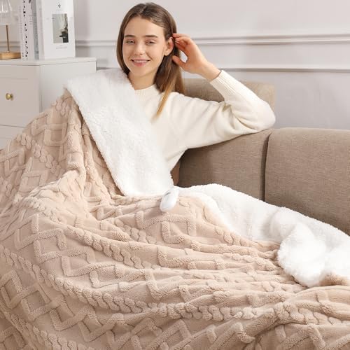 Heated Throw Blanket 50"x60"-Small Electric Blanket Throw for Office, Beige by SafeWarmthTrustedComfort