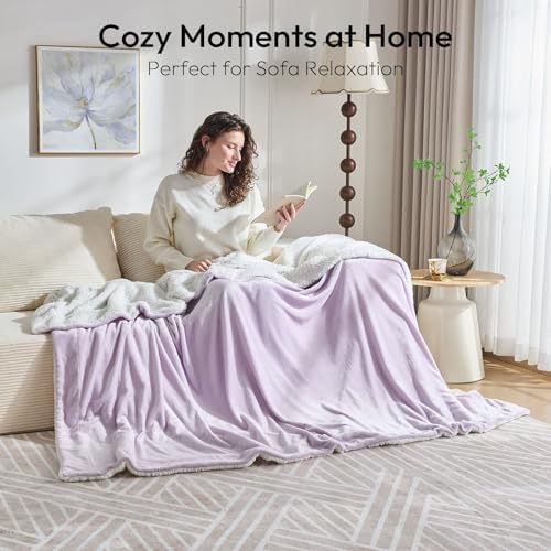 NANPIPER Warm Sherpa Blanket for Couch, Soft Fleece for Winter, Fuzzy Plush Throw Gift for Women, Lavender 50x60 Inches - Image 2