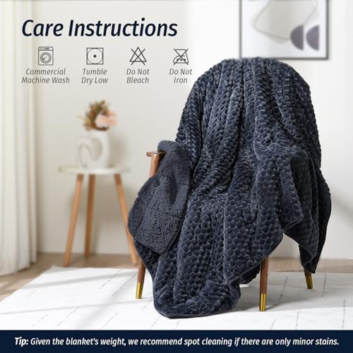Wemore Fleece Weighted Blanket for Adults 48" x 72" 15lbs Fuzzy Blankets, Grey-Blue - Image 6