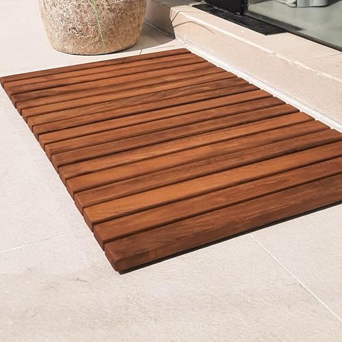 Nordic Teak 100% Solid Teak Wood String Mat - Indoor and Outdoor Use - Non-Slip Wooden Platform for Sauna, Pool, Hot Tub Flooring Decor and Protector (Oiled Finish, 23.62" x 15.75") - Image 3
