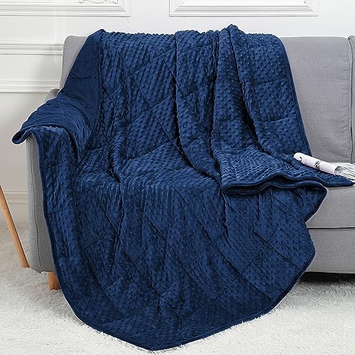 Alomidds Weighted Blanket (60"x80",20lbs Queen Size - Navy), Weighted Blankets for Adults, Cooling Breathable Soft and Comfort Minky, Heavy Blanket Microfiber Material with Glass Beads by Alomidds