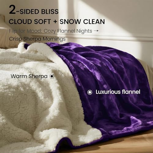 Tisancy Waterproof Gray Blanket for Dog Cat Puppy, 80''x 80'' Double Side Leakproof Reversible Double Side Sherpa Flannel Fleece 3 Layer Lightweight Blanket, Absorb 70oz(PurpleWhite), Machine Washable - Image 3