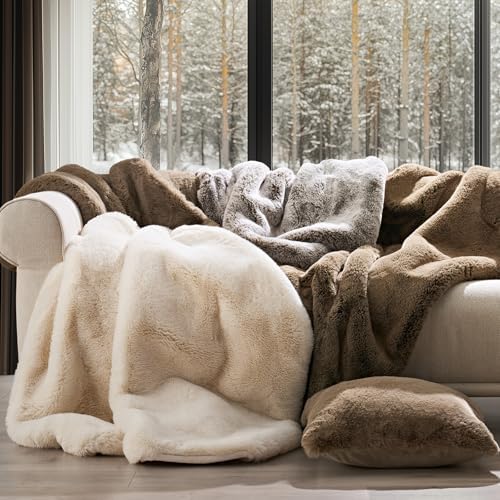 EVERGRACEHOME Faux Chinchilla Fur Throw Blanket, 50"x60", Brown Sable - Image 5