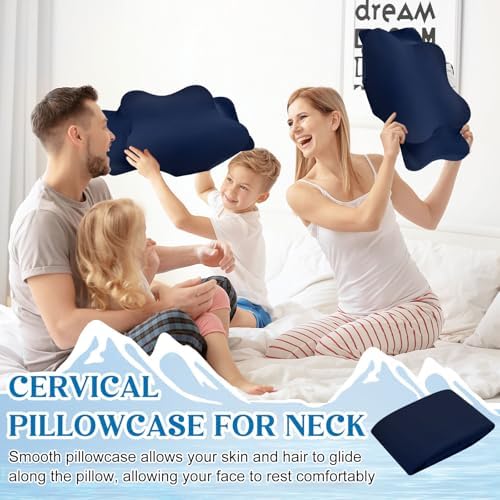 Hahafelt Cooling Cervical Pillowcase Cover with Envelope Closure (Only Pillow Case) Ergonomic Neck Pillowcase Smooth Soft Cool Pillow Cover for Side Back Stomach Sleepers(Dark Blue,Standard Size) - Image 6