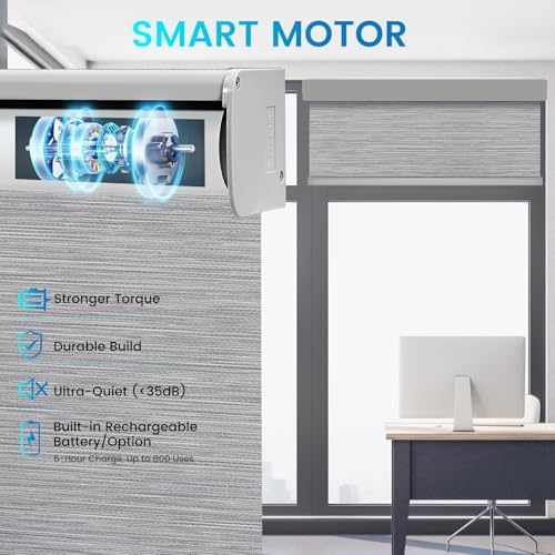 Motorized 100% Blackout Roller Shades – Custom Smart Blinds with Remote Control, Rechargeable Battery or Plug-in Motor, Tuya WiFi Optional, Home & Office Automatic Window Shades (Steel Gray/CH9424) - Image 3