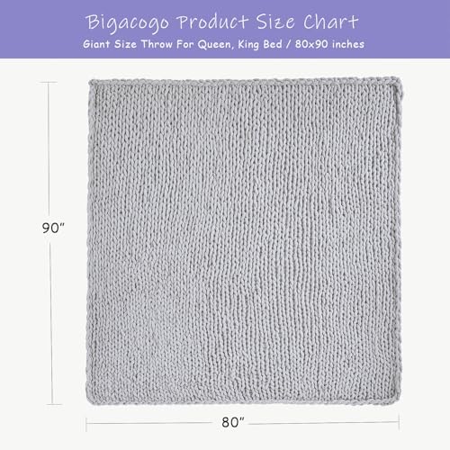Bigacogo Chunky Knit Throw Blanket for Couch, 80x90 inches, Light Grey - Image 2