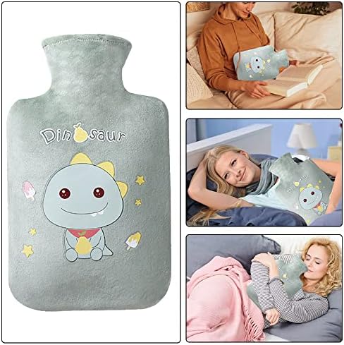 Hot Water Bottle with Cute Plush Cover - 1L PVC Hot Water Bag for Pain Relief, Menstrual Cramps, Period Pain - Cartoon Heat Therapy Hot Cold Pack for Back, Neck, Stomach - Portable Bed Warmer (Gray) - Image 6