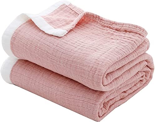 SE SOFTEXLY Muslin Throw Blanket, 4-Layer Dyed Yarn, 60”x80”, Coral Pink by DefineCozyHealthyLife