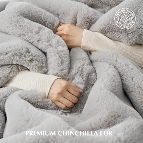 EVERGRACEHOME Faux Chinchilla Fur Throw Blanket, 60"x80", Silver Taupe - Image 3