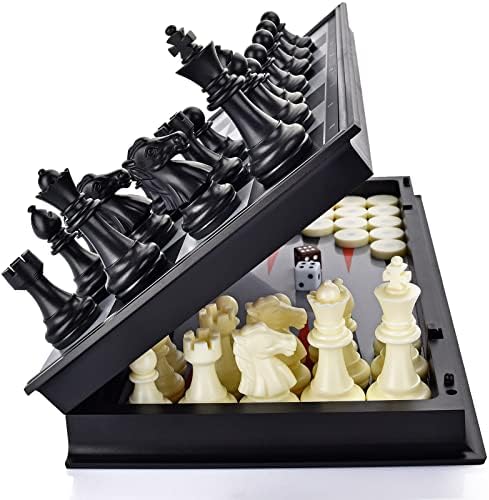 3 in 1 Magnetic Chess Checkers Backgammon Game Set for Kids Adults by QuadPro