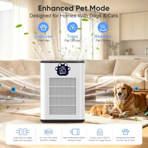 DAYETTE Pet Air Purifier for Home Large Room 3400 Ft², TVOC & PM2.5 Sensors - Image 2