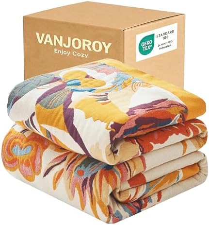 VANJOROY Boho Throw Blanket 100% Organic Cotton 60x80 for Bed Couch, Floral by CHOOSEVANJOROYENJOYAMORECOMFORTABLEFEELING