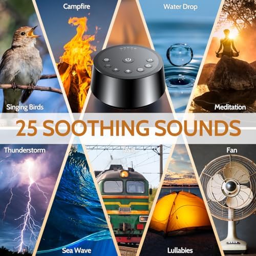 Color Noise Sound Machines with 25 Soothing Sounds Sleep White Noise Machine 32 Volume Levels 5 Timers and 4 Sound Categories and Memory Function for Home Office and Travel - Image 2