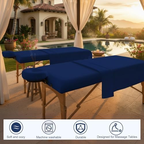 Oudain 4 Sets 3 Piece Soft Microfiber Massage Table Sheets Set Bulk Includes Massage Flat Sheet and Fitted Sheet and Face Rest Cover(Dark Blue) - Image 5