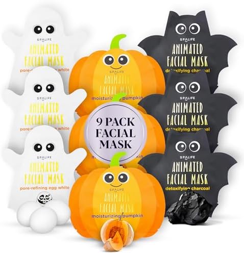 SpaLife Facial Mask Sheet Bundle - Pumpkin, Ghost, Bat - Halloween Character Mask Bundle - Face Masks for Skin Care - Moisturizing Sheet Face Masks - Skincare Pack for Women - Spa Beauty Masks by SpaLife