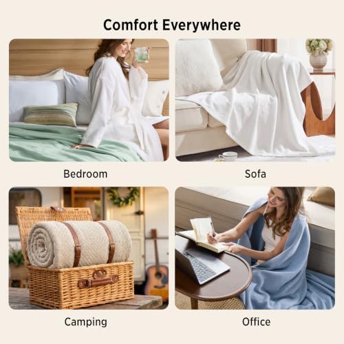 Bedsure 100% Cotton Blanket, Herringbone Weave, King, Linen Beige - Image 5